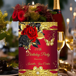 Rote Schmetterlinge Rose Floral Gold Geburtstagspa Einladung