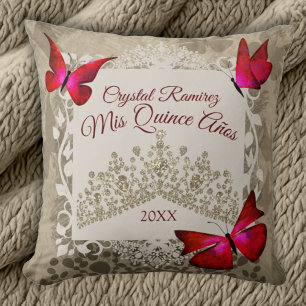 Rote Schmetterlinge, Taupe-Tiara-Quinceanera-Kisse Kissen