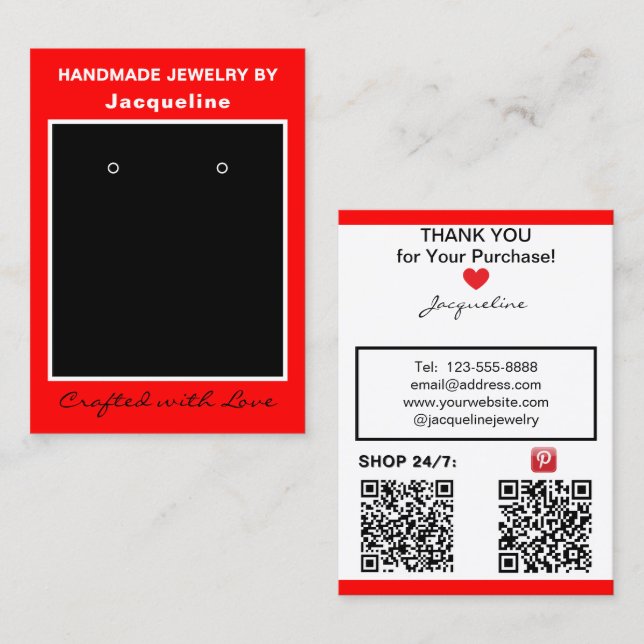 Rote Schmuck-Ohrhänger-Display-QR-Codes Visitenkarte (Vorne/Hinten)