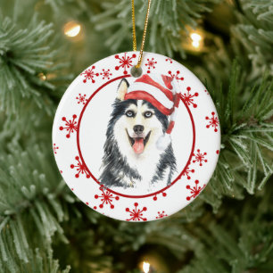 Rote Schneeflocke der Siberischen Weihnachtsmannmü Keramik Ornament