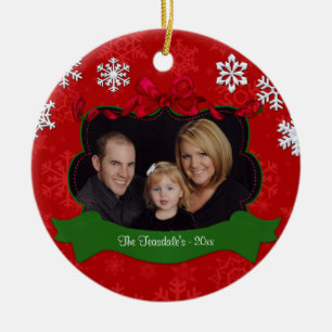 Rote Schneeflocke-personalisierte Foto-Verzierung Keramik Ornament