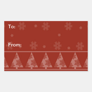 Rote Schneeflocke und Weihnachtsbaumkleber Rechteckiger Aufkleber