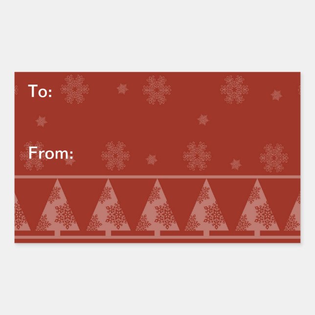 Rote Schneeflocke und Weihnachtsbaumkleber Rechteckiger Aufkleber (Vorderseite)