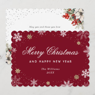 Rote Schneeflocke Wasserfarbe Botanisch  Feiertagskarte