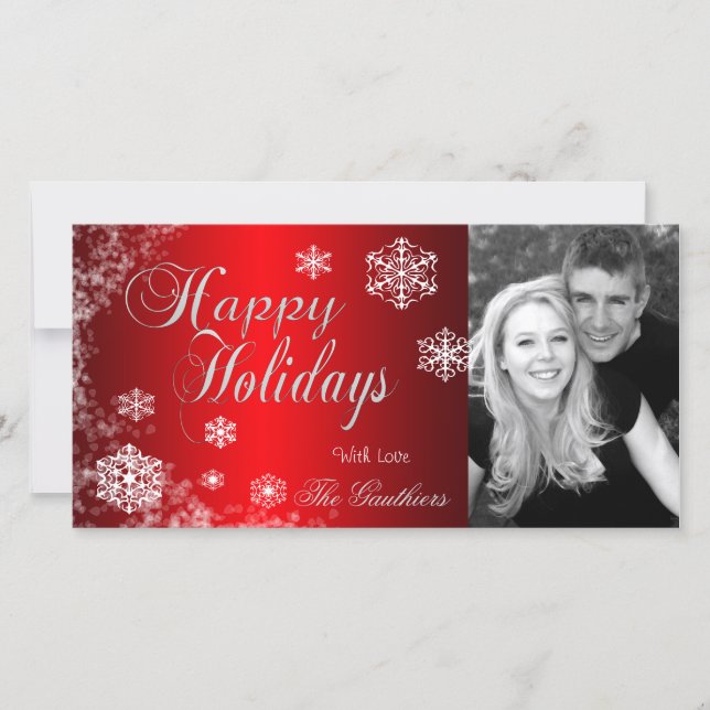 Rote Schneeflocke Winterfotokarte Feiertagskarte (Vorderseite)