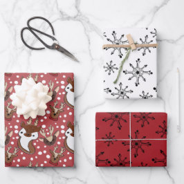 Rote Schneeflocken Geschenkpapier Set