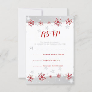 Rote Schneeflocken & graue Sterne Hochzeit RSVP Karte