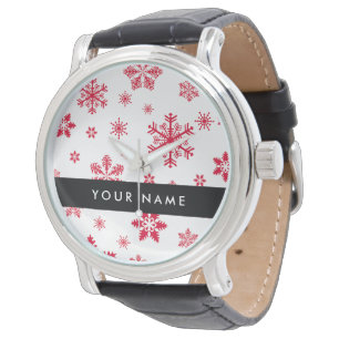 Rote Schneeflocken, Ihr Name, Personalisieren Armbanduhr