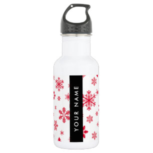 Rote Schneeflocken, Ihr Name, Personalisieren Edelstahlflasche