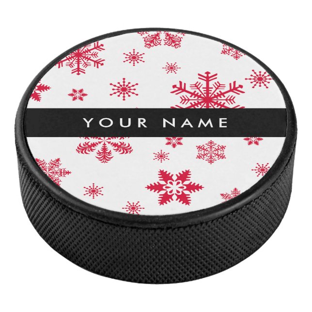 Rote Schneeflocken, Ihr Name, Personalisieren Eishockey Puck (3/4)