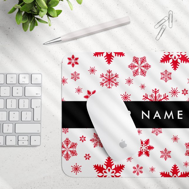 Rote Schneeflocken, Ihr Name, Personalisieren Mousepad (Von Creator hochgeladen)