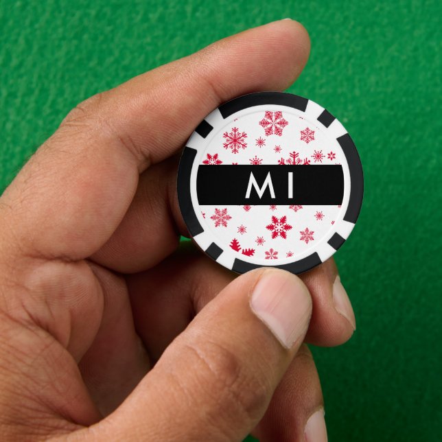 Rote Schneeflocken, Ihr Name, Personalisieren Pokerchips (Hand)
