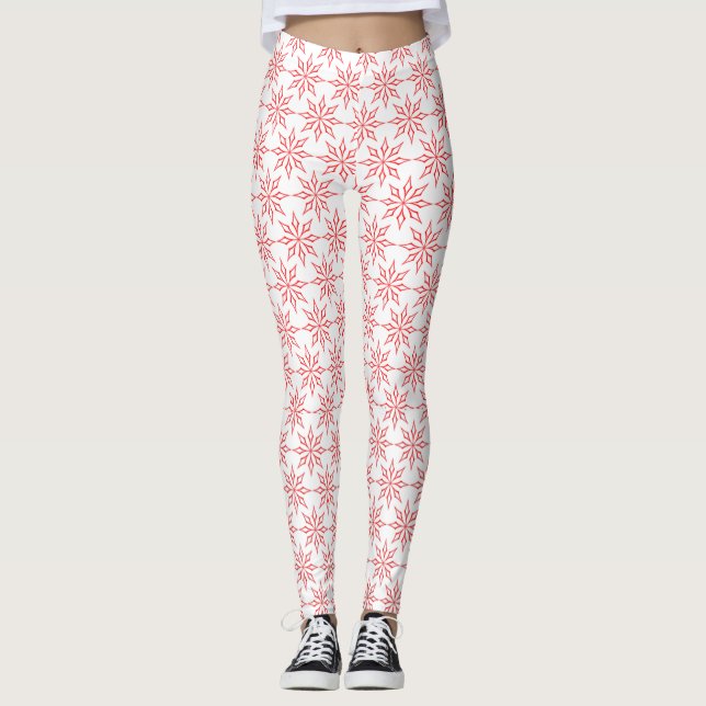 Rote Schneeflocken Leggings (Vorderseite)