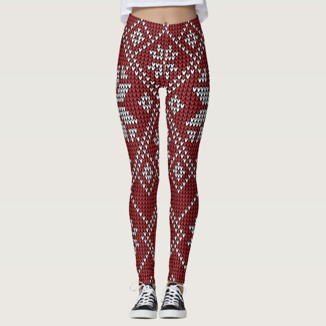 Rote Schneeflocken Leggings (Vorderseite)