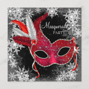 Rote-Schneeflocken-Maskenball-Party Einladung