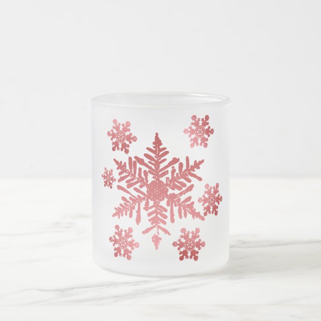 Rote Schneeflocken Mattierter Weihnachtscup Mattglastasse (Mittel)