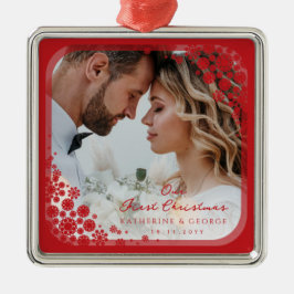 Rote Schneeflocken Rahmen Modernes Holiday Wedding Ornament Aus Metall