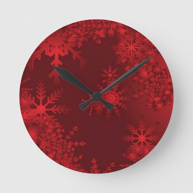 Rote Schneeflocken Runde Wanduhr (Vorderseite)