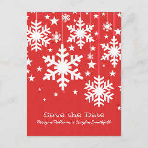 Rote Schneeflocken Save the Date Postkarte