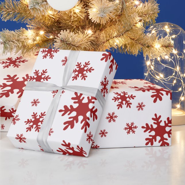 Rote Schneeflocken Schnee Winter Weihnachtsfeierta Geschenkpapier (Feiertage)