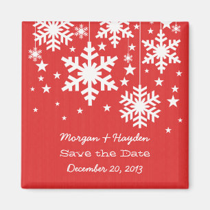 Rote Schneeflocken und Stern-Save the Date Magnet