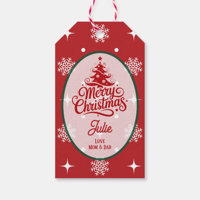 Rote Schneeflocken Weihnachten Geschenkanhänger (Rückseite)
