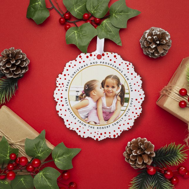 Rote Schneeflocken Weihnachtsfeiertag Foto Ornament Karte (Von Creator hochgeladen)