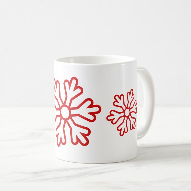 Rote Schneeflocken weiß Kaffeetasse (VorderseiteRechts)