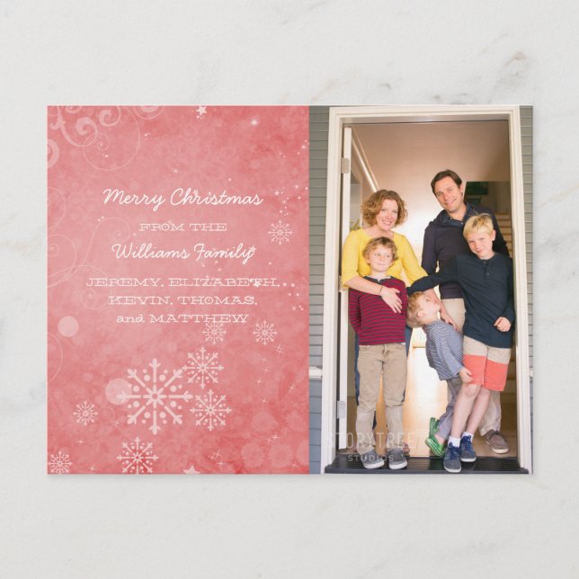 Rote Schneeflocken Wirbel Foto Postkarte (Vorderseite)