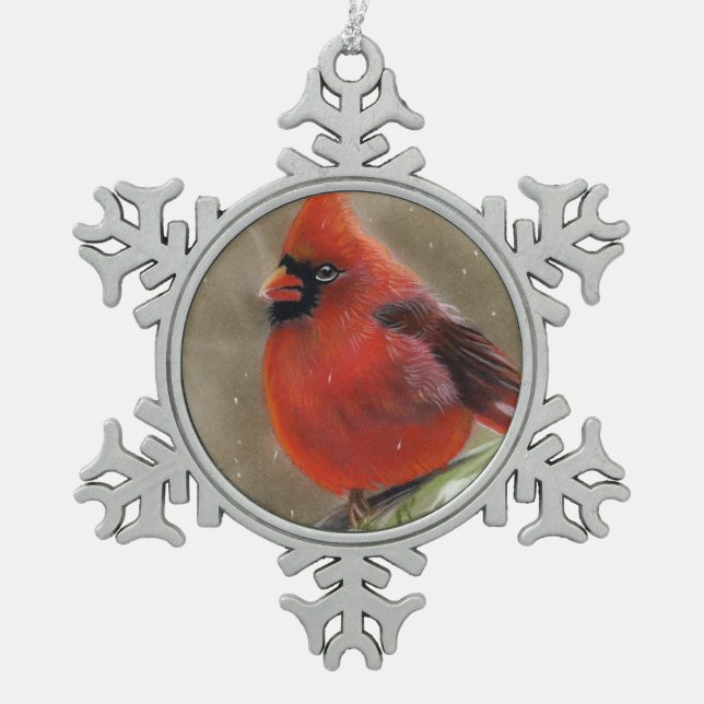 Rote Schneeflocken Zinn-Ornament (Vorderseite)