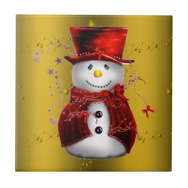 Rote Schneemänner auf Gold Fliese (Vorderseite)