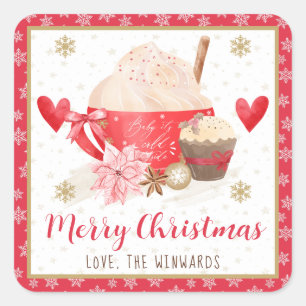Rote Schokolade & Cupcake Frohe Weihnachten Quadratischer Aufkleber
