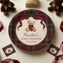 Rote Schottenkaro-Schleifen-Teddybär-Baby-Party-Te
