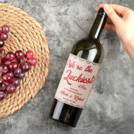 Rote Schrift Blaue Streifen Retro-Hochzeit Weinetikett