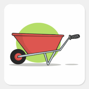 Rote Schubkarre Gartenwagen Quadratischer Aufkleber