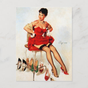 Rote Schuh Pin Up Postkarte