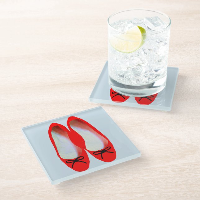 Rote Schuhe Glasuntersetzer (Schrägansicht)
