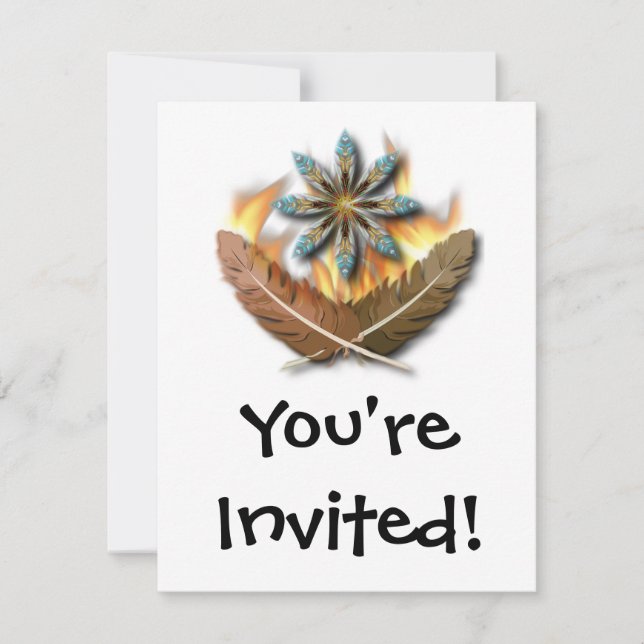 Rote Schwanzfedern und Flammen, digital Einladung (Vorderseite)