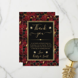 Rote Schwarz-Gold-Marmor-Hochzeit Dankeskarte