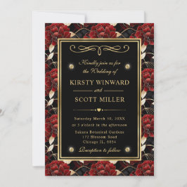 Rote Schwarz-Gold-Marmor-Hochzeit Einladung