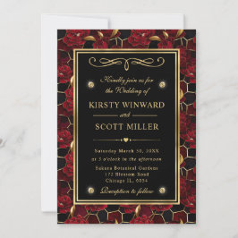 Rote Schwarz-Gold-Marmor-Hochzeit Einladung