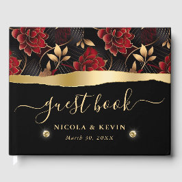 Rote Schwarz-Gold-Marmor-Hochzeit Gästebuch