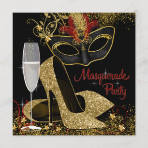 Rote Schwarz und Gold Masquerade Geburtstagsparty Einladung