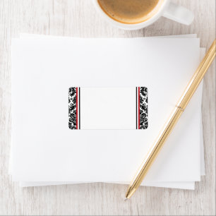 Rote, Schwarz-weiße Damask-Hochzeitadresse Adressaufkleber