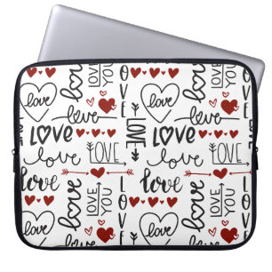 ROTE SCHWARZ-WEISSE HAND-DRAWN-LIEBE UND HERZEN LAPTOPSCHUTZHÜLLE
