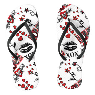 Rote Schwarz-weiße Valentine Motif Flip Flops
