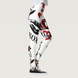Rote Schwarz-weiße Valentine-Motiv-Leggings Leggings