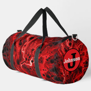 Rote schwarze abstrakte Wirbel Monogramm personali Duffle Bag