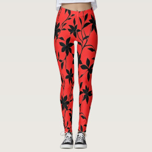 Rote schwarze Blume Leggings