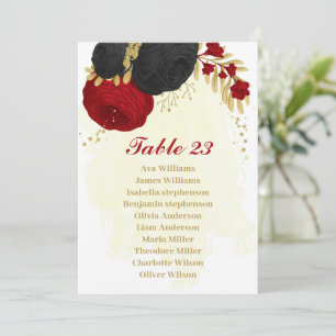 rote & schwarze Blumen goldene Sitzordnungskarte Einladung